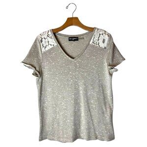 Karl Lagerfeld Shirt Women Small‎ Gold Metallic Knit Floral Lace Crochet Tee